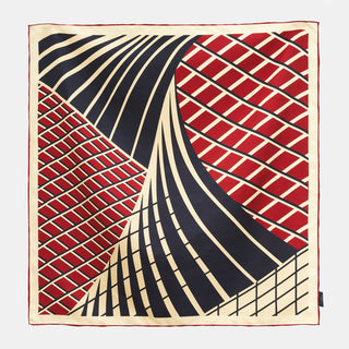 Red & Navy Kanagawa Wave Silk Scarf - 65cm Double-Sided Men's Square