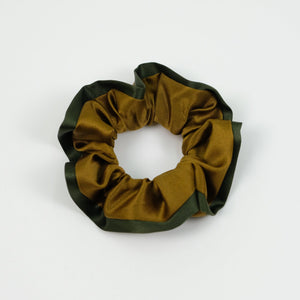 a bronze silk scrunchie with dark green edge