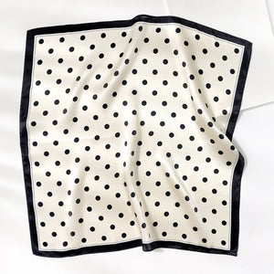 a classic black and white polka dot square silk scarf 