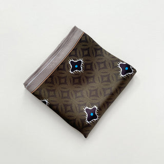 a dark olive green small square silk scarf neckerchief featuring timeless medal print