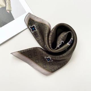 a dark olive green silk scarf neckerchief featuring timeless print