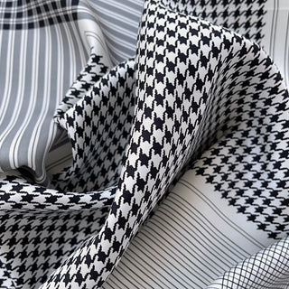 Classic Houndstooth Square Silk Scarf | Luxury Silk Neckerchief for Men and Women | Elegant Silk Neck Scarf