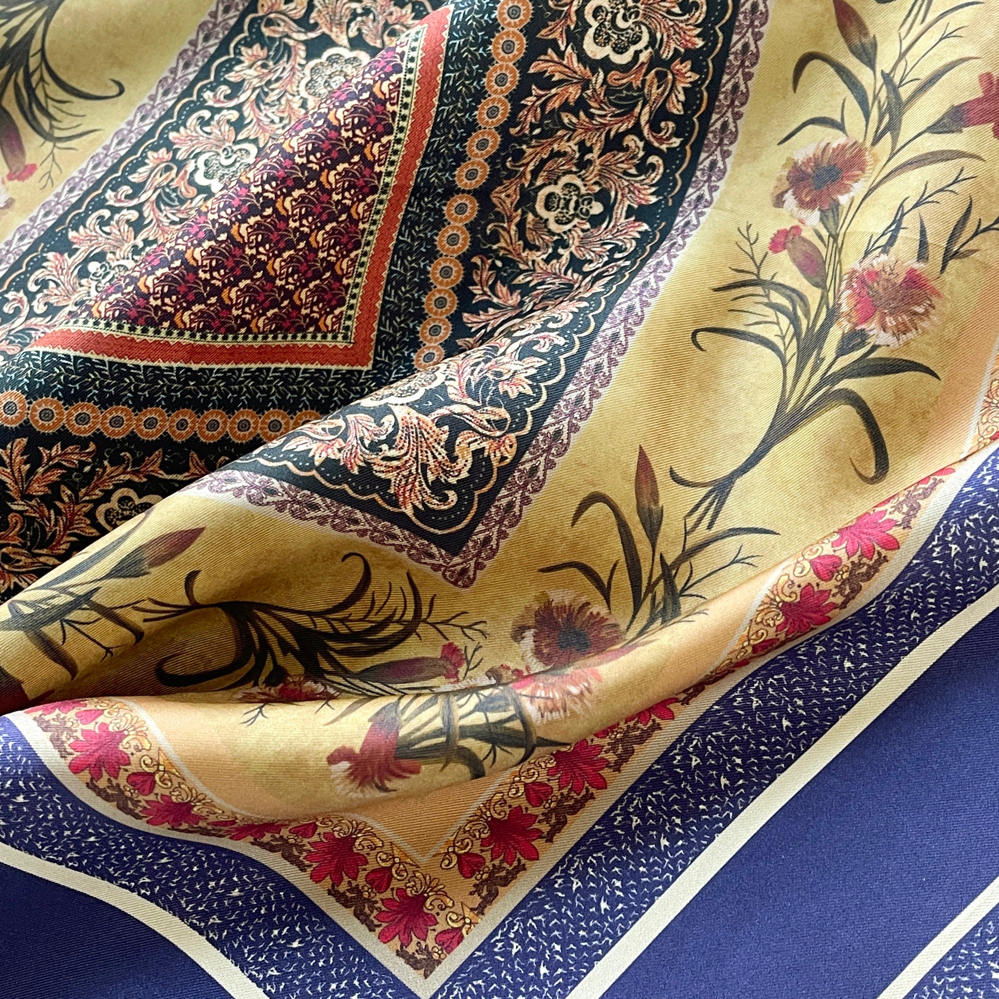Vintage Vibe Boho Square Silk Scarf for Men&Women | Silk Men's Neckerchief | Silk Bandana | Silk Head Scarf