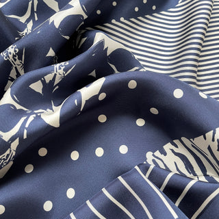 Blue and White Classic Square Silk Scarf | Hand-Rolled Neckerchief, Bandana