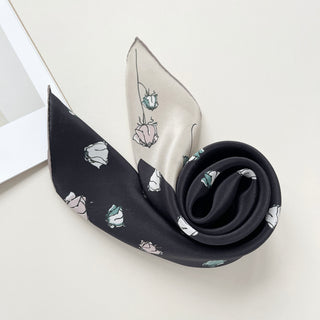 Elegant Black Silk Scarf with Floral Rose Print | Luxury Silk Neck Scarf & Bandana for Women