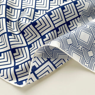 53 Unisex Blue Geometric Silk Bandana | Hand-Rolled Silk Neckerchief | Small Silk Square