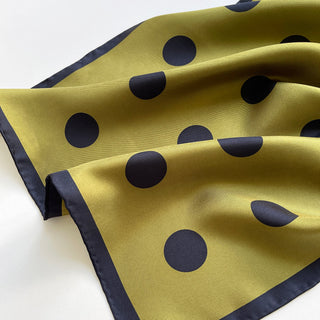 Olive Green Classic Polka Dots Silk Scarf - 46cm Hand-rolled Women's Bandana