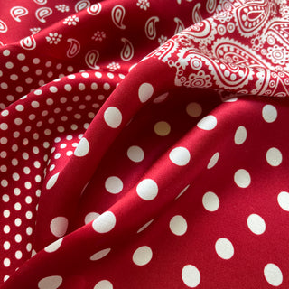 Red Classic Paisley Polka Dots Silk Scarf - 53cm Unisex Bandana