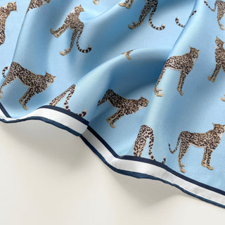 Leopard Print Silk Scarf | Square Silk Neckerchief & Bandana for Women & Men | Hand-Rolled Silk Twill