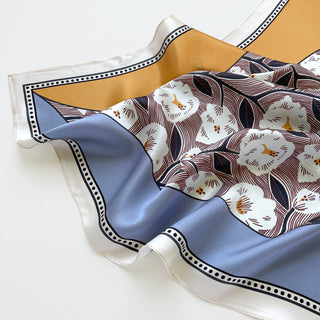 White Rock Rose Print Women's Silk Scarf | Silk Bandana | Silk Neckerchief | Silk Hair Scarf | Silk Neck Scarf