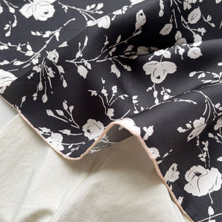 Black White Rose Garden Silk Scarf - 53cm Hand-rolled Women's Bandana