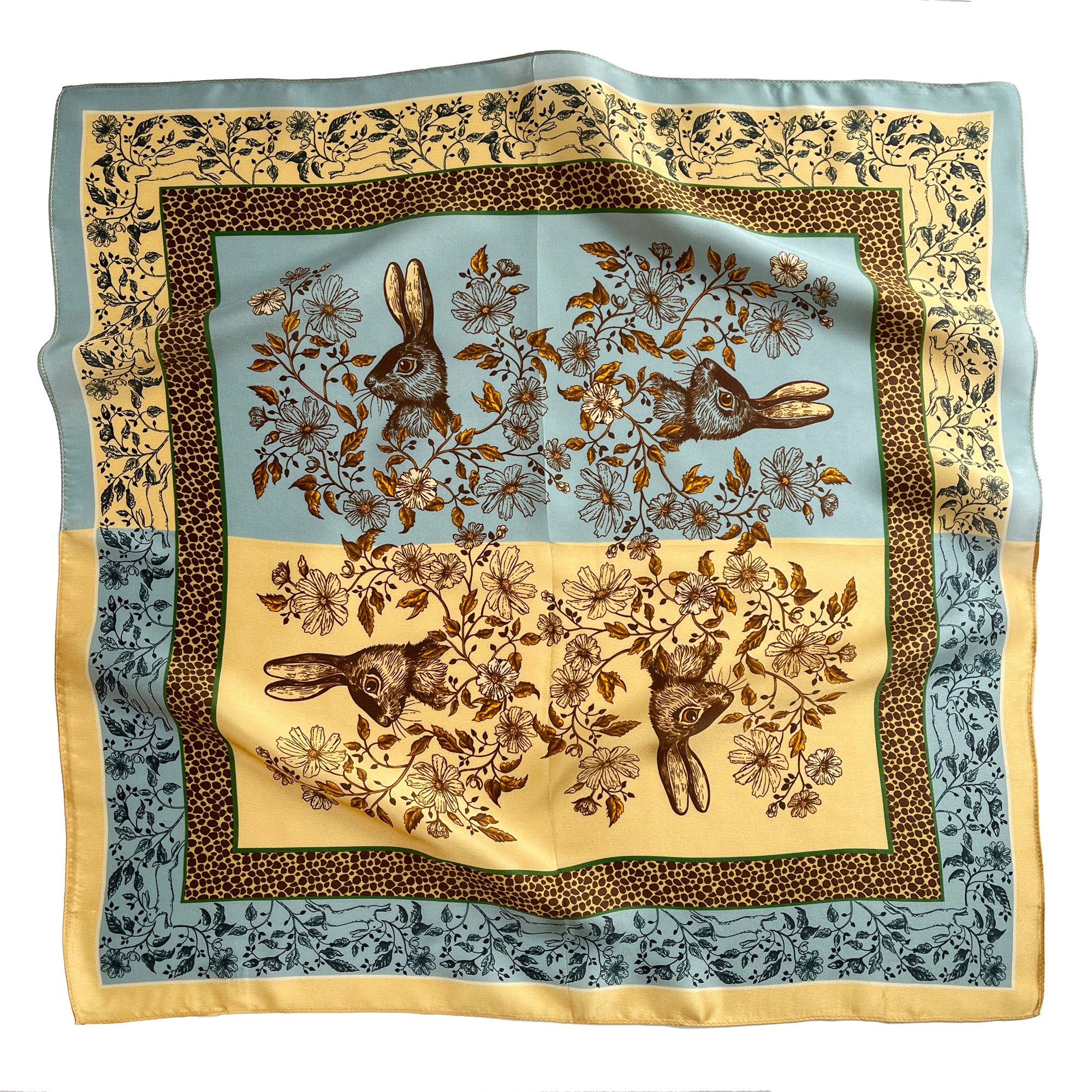 Vintage Vibe Bunny 100% Silk Scarf | Silk Bandana | Silk Hair Scarf | Silk Neckerchief