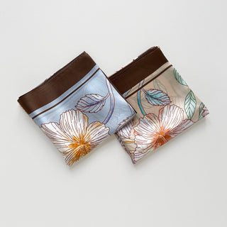 Elegant Floral Silk Scarf for Women in Baby Blue & Beige | Versatile Bandana, Neckerchief, Headscarf