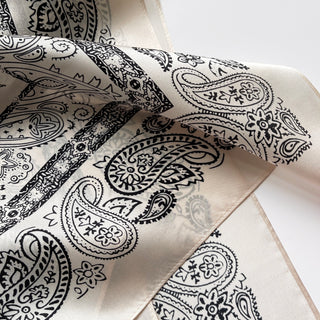 Paisley Silk Bandana Scarf for Women | Pink Beige & Navy Blue | Versatile and Elegant Accessory