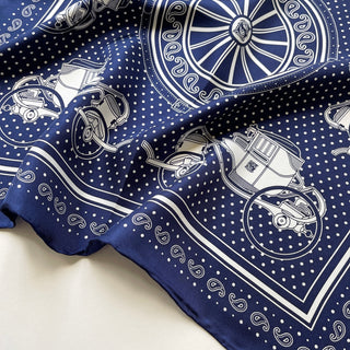 Classic Vintage Carriage Print Silk Bandana – Unisex 100% Silk Neckerchief for Men & Women