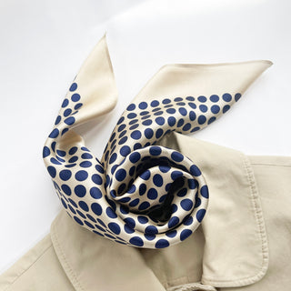 Blue Classic Polka Dots Silk Scarf - 65cm Women's Bandana Scarf