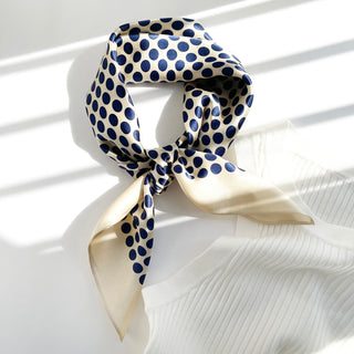 Blue Classic Polka Dots Silk Scarf - 65cm Women's Bandana Scarf