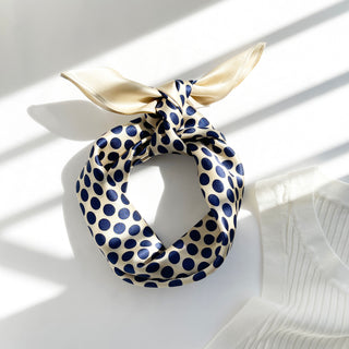 Blue Classic Polka Dots Silk Scarf - 65cm Women's Bandana Scarf