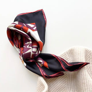 Purple Red Berry Blossom Silk Scarf - 53cm Hand-rolled Unisex Bandana