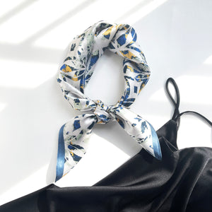68x68cm Blue Floral 100% Silk Scarf | Silk Bandana | Silk Neckerchief | Silk Hair Scarf | Silk Neck Scarf