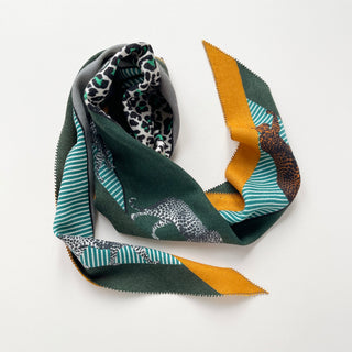 Leopard Diamond-Shaped Cashmere Silk Scarf in 2 Colours | Luxury Designer Scarf