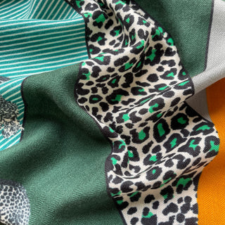 Leopard Diamond-Shaped Cashmere Silk Scarf in 2 Colours | Luxury Designer Scarf