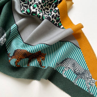 Leopard Diamond-Shaped Cashmere Silk Scarf in 2 Colours | Luxury Designer Scarf