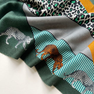 Leopard Diamond-Shaped Cashmere Silk Scarf in 2 Colours | Luxury Designer Scarf