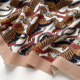 Beige Brown Tiger Reverie Cashmere Silk Scarf - Unisex Neck Scarf