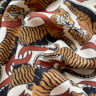 Beige Brown Tiger Reverie Cashmere Silk Scarf - Unisex Neck Scarf