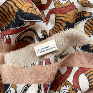 Beige Brown Tiger Reverie Cashmere Silk Scarf - Unisex Neck Scarf