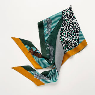 Leopard Diamond-Shaped Cashmere Silk Scarf in 2 Colours | Luxury Designer Scarf