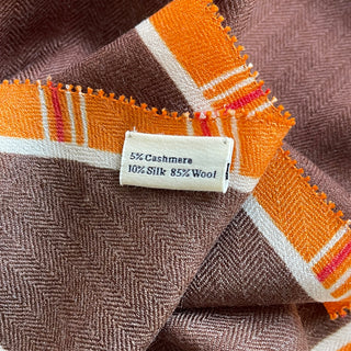 Brown Orange Classic English Plaid Cashmere Silk Scarf - Unisex Neck Scarf