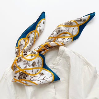 Yellow Baroque Botanic Silk Scarf - 65cm Women's Bandana Scarf