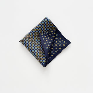 Navy Blue Geometric Heritage Silk Scarf - 53cm Hand-rolled Men's Neckerchief