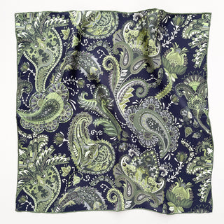 Forest Green Paisley Silk Scarf - 53cm Hand-rolled Unisex Bandana