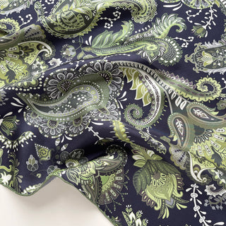 Forest Green Paisley Silk Scarf - 53cm Hand-rolled Unisex Bandana