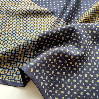 Navy Blue Geometric Heritage Silk Scarf - 53cm Hand-rolled Men's Neckerchief