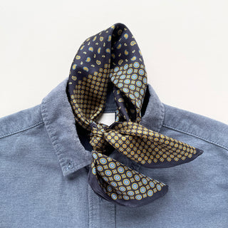 Navy Blue Geometric Heritage Silk Scarf - 53cm Hand-rolled Men's Neckerchief