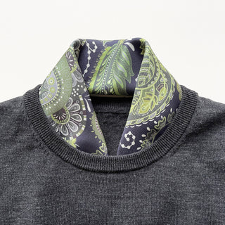 Forest Green Paisley Silk Scarf - 53cm Hand-rolled Unisex Bandana