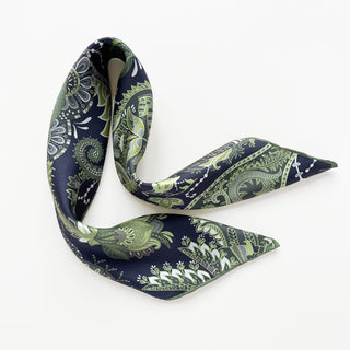 Forest Green Paisley Silk Scarf - 53cm Hand-rolled Unisex Bandana