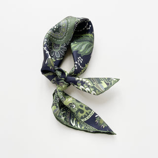 Forest Green Paisley Silk Scarf - 53cm Hand-rolled Unisex Bandana