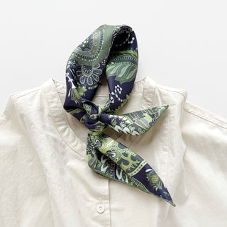 Forest Green Paisley Silk Scarf - 53cm Hand-rolled Unisex Bandana