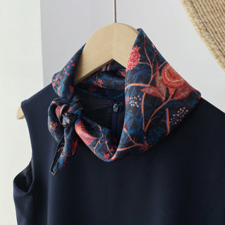 Blue Red Midnight Rosewood Silk Scarf - 53cm Hand-rolled Unisex Bandana