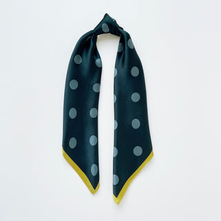 Teal Green Classic Polka Dots Silk Scarf - 65cm Women's Bandana Scarf