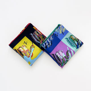 Colourful Edgy Snake Silk Scarf - 53cm Hand-rolled Unisex Bandana