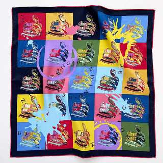 Colourful Edgy Snake Silk Scarf - 53cm Hand-rolled Unisex Bandana