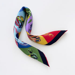 Colourful Edgy Snake Silk Scarf - 53cm Hand-rolled Unisex Bandana