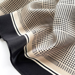 65 Classic Black Houndstooth Silk Square Scarf for Women & Men | Silk Neckerchief | Silk Bandana Scarf