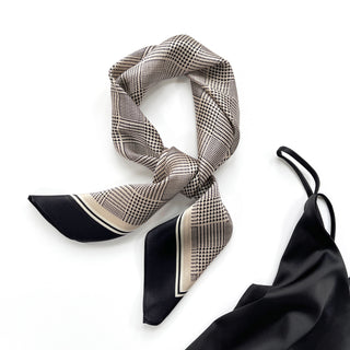 Black Classic Houndstooth Silk Scarf - 65cm Unisex Neck Scarf